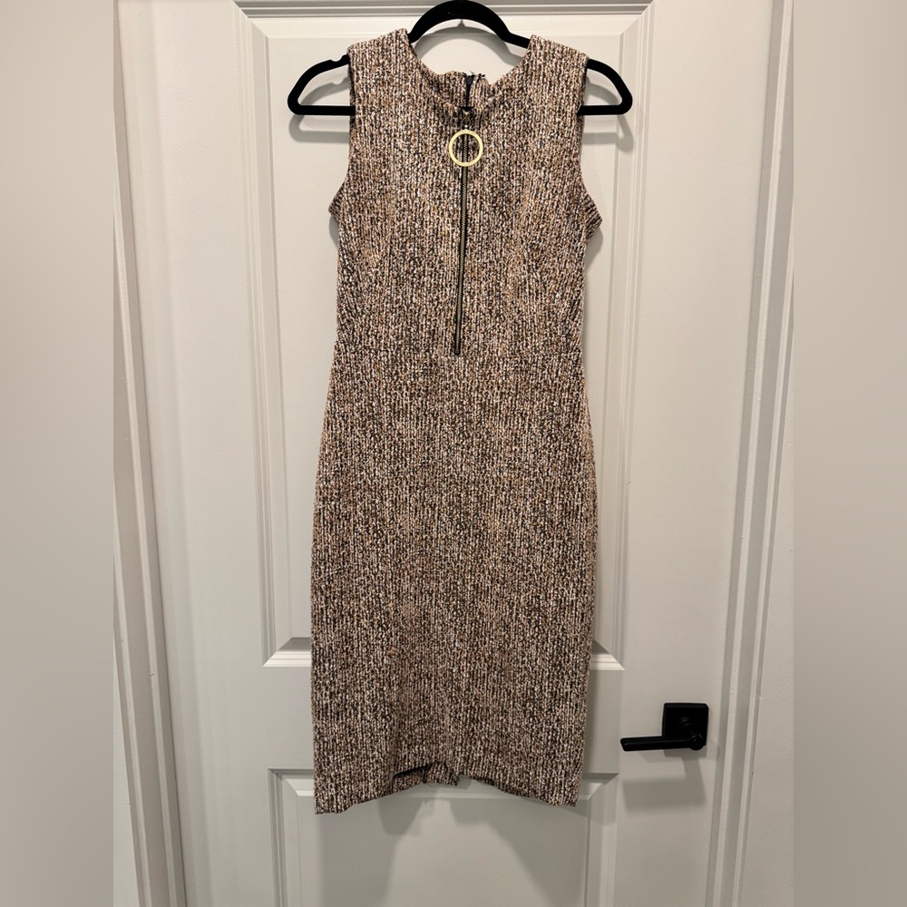 Calvin Klein Textured Sleeveless Dress - Brown and Black